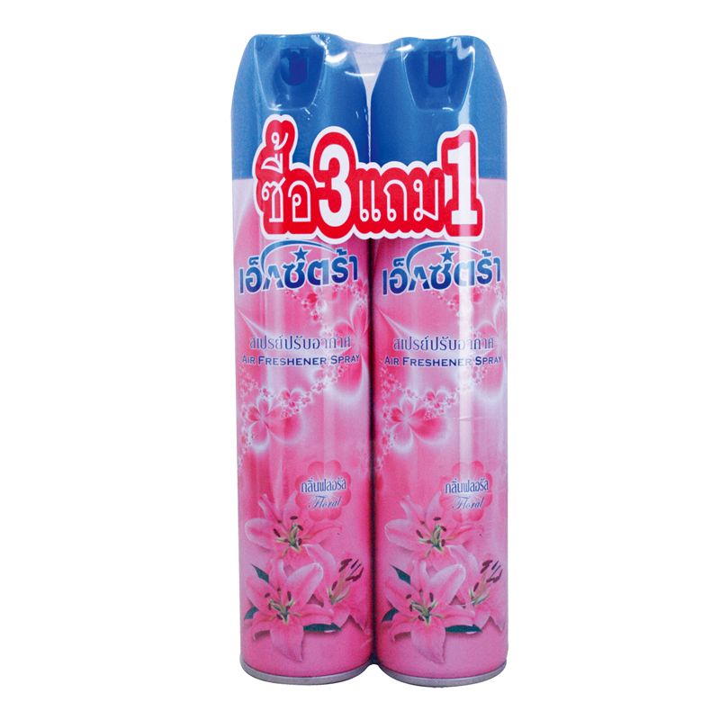 Extra Air Freshener Spray Floral 300g.×Pack4 เอ็กซ์ตร้า สเปรย์ปรับอากาศกลิ่นฟลอรัล 300กรัม×แพ็ค4 1