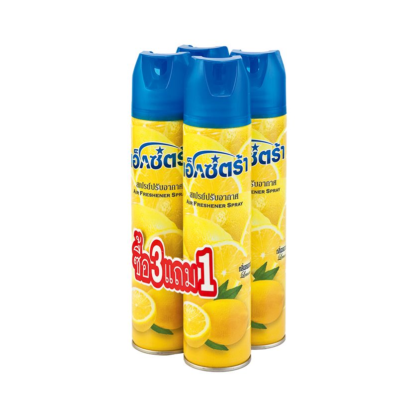 Extra Air Freshener Spray Lemon 300g.×Pack4 เอ็กซ์ตร้า สเปรย์ปรับอากาศกลิ่นมะนาว 300กรัม×แพ็ค4 1