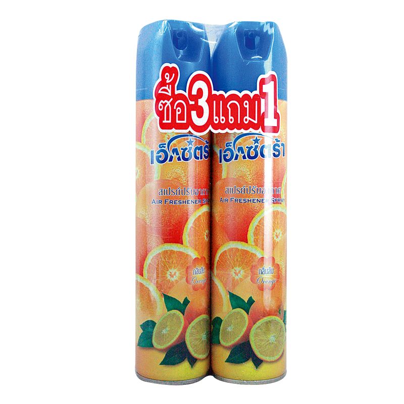 Extra Air Freshener Spray Orange 300ml.×Pack4 เอ็กซ์ตร้า สเปรย์ปรับอากาศกลิ่นส้ม 300มล.×แพ็ค4 1