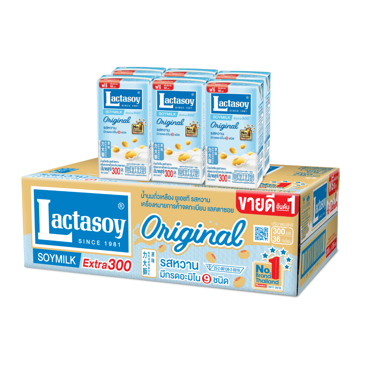 Lactasoy Original Soy MilkJ 300ml.×36 แลคตาซอย นมถั่วเหลืองออริจินัล 300มล.×36 1