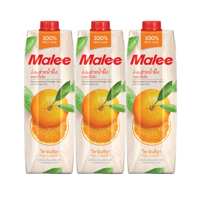 Malee Sainampueng Orange JuiceJ 1000ml×3 มาลี น้ำส้มสายน้ำผึ้ง 1000มล.×3กล่อง 1