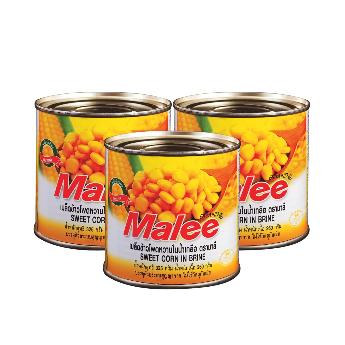 Malee Sweet Corn In BrineJ 325.×3 มาลี เมล็ดข้าวโพดในน้ำเกลือ 325กรัมx3 1