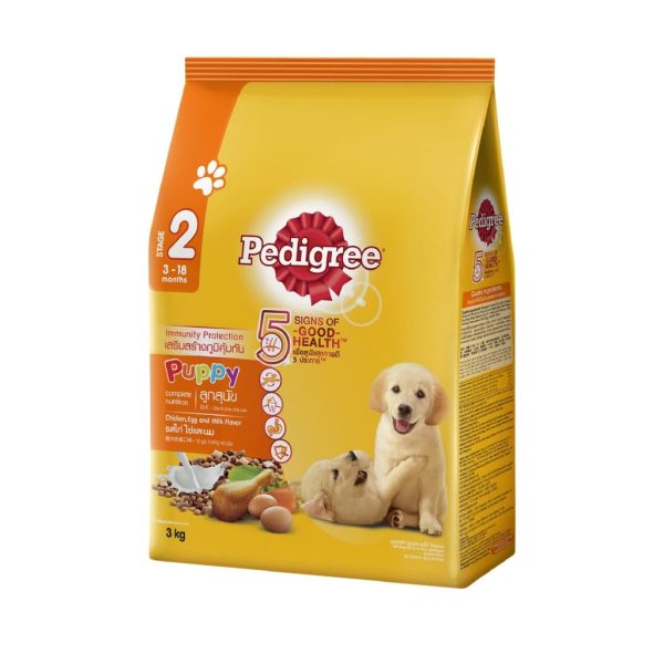 Pedigree Puppy Chicken Egg&Milk Flavour Puppy Food 3kg. เพดดิกรี อาหารลูกสุนัขรสไก่ไข่นม 3กก.