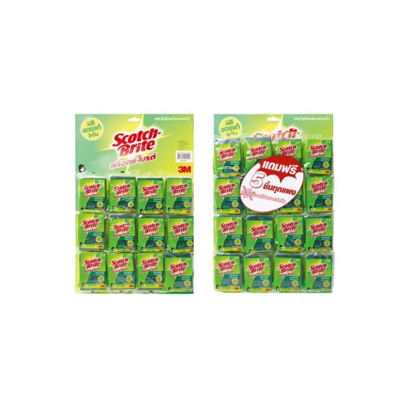 Scotch Brite 3×4"(J) 24pcs. สก๊อตช์ไบรต์ แผ่นใยขัดพร้อมฟองน้ำ3x4นิ้ว 24ชิ้น