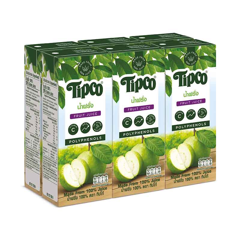 Tipco Guave JuiceJ 00ml.×6 ทิปโก้ น้ำฝรั่ง100 200มล.×6กล่อง 1