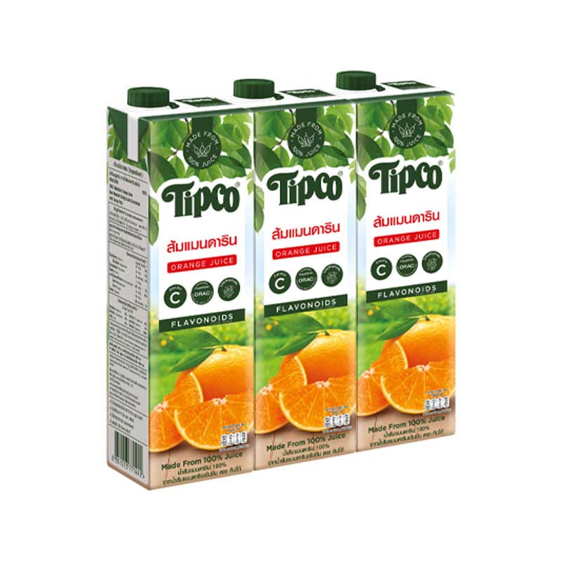Tipco MandarinOrange JuiceJ 1000ml.×3 ทิปโก้ น้ำส้มแมนดาลิน100 1000มล.×3กล่อง 1