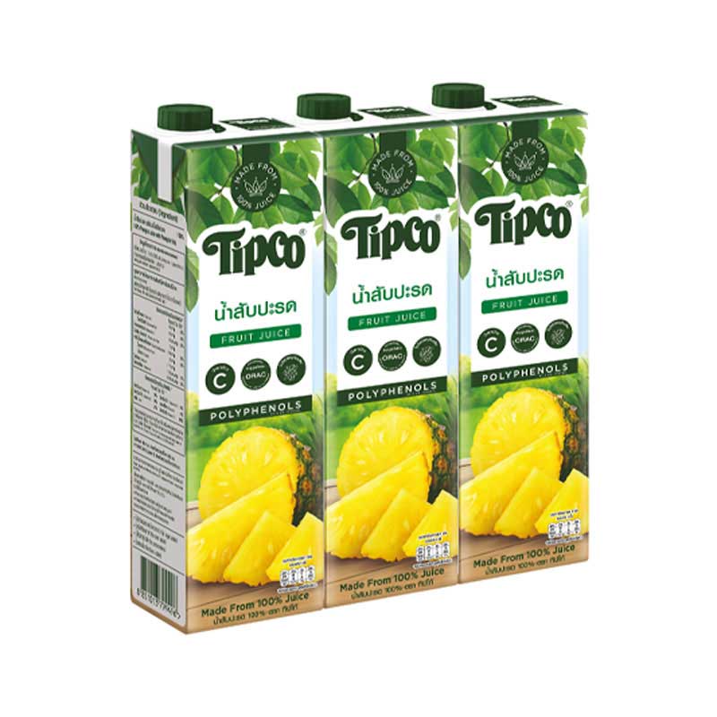 Tipco Pineapple JuiceJ 970ml.×3 ทิปโก้ น้ำสับปะรด100 970มล.×3กล่อง 1