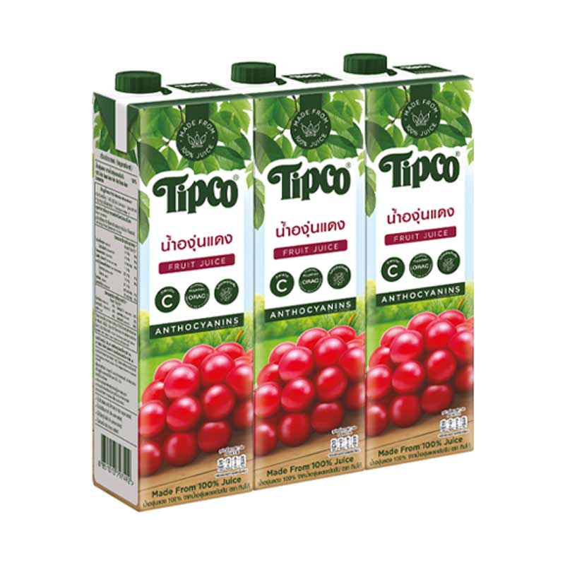 Tipco Red Grape JuiceJ 1000ml.×3 ทิปโก้ น้ำองุ่นแดง100 1000มล.×3กล่อง 1
