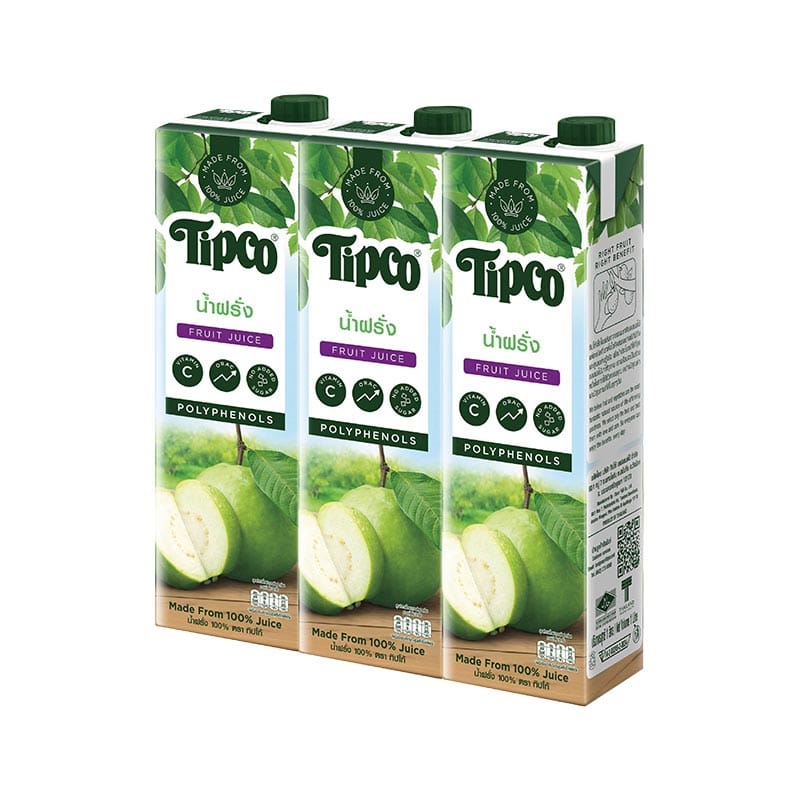 Tipco Red Guave JuiceJ 1000ml.×3 ทิปโก้ น้ำฝรั่ง100 1000มล.×3กล่อง 1