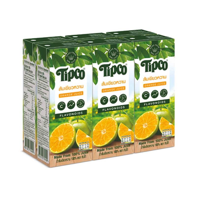 Tipco Tangerine Orange Juice J200ml.×6 ทิปโก้น้ำส้มเขียวหวาน100 200มล.×6กล่อง 1