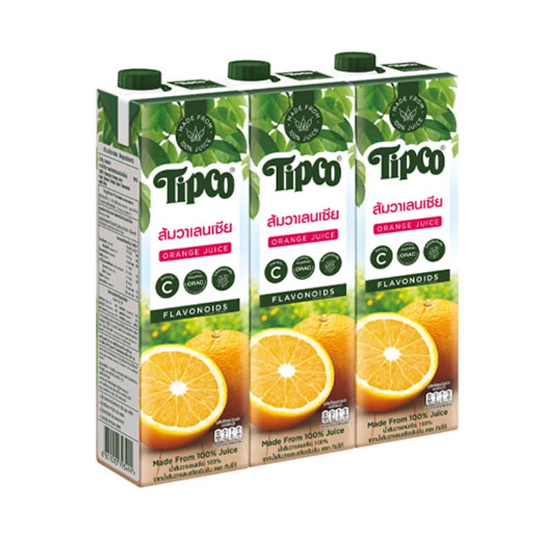 Tipco Valencia Orange JuiceJ1000ml.×3 ทิปโก้ น้ำส้มวาเลนเซีย100 1000มล×3กล่อง 1