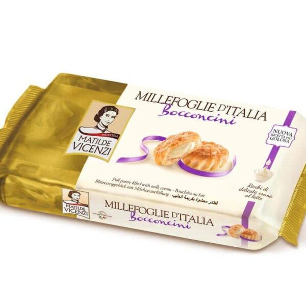 Vicenzi Bocconcini with Milk Cream Puff 125g วิเชนซี บอคคอนซีนีพัฟฟ์ไส้ครีมนม 125กรัม