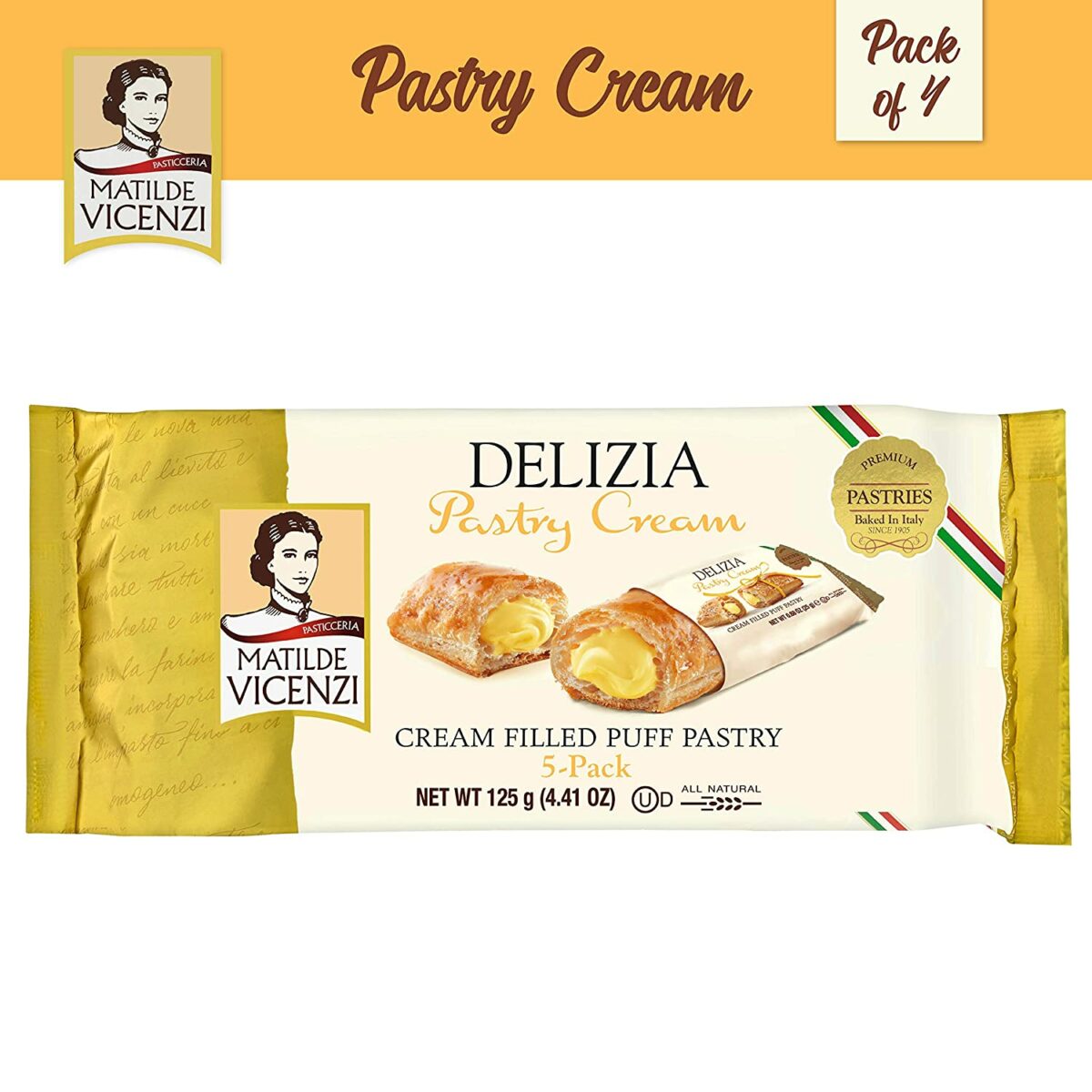 Vicenzi Delizia Puff Pastry Cream 125g วิเชนซี พัฟฟ์ไส้ครีมวานิลลา 125กรัม 1