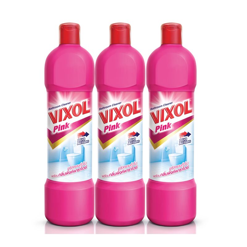 Vixol Bathroom Cleaner Pink 900ml.×Pack3 วิกซอล น้ำยาล้างห้องน้ำ สีชมพู 900มล.×แพ็ค3 1